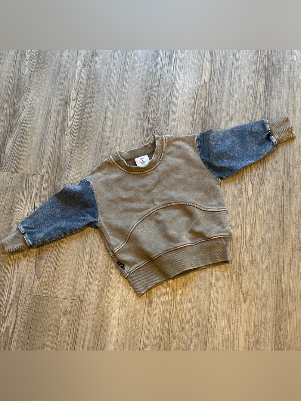 Olive + Scout Olive Green Crew w/Denim Sleeves